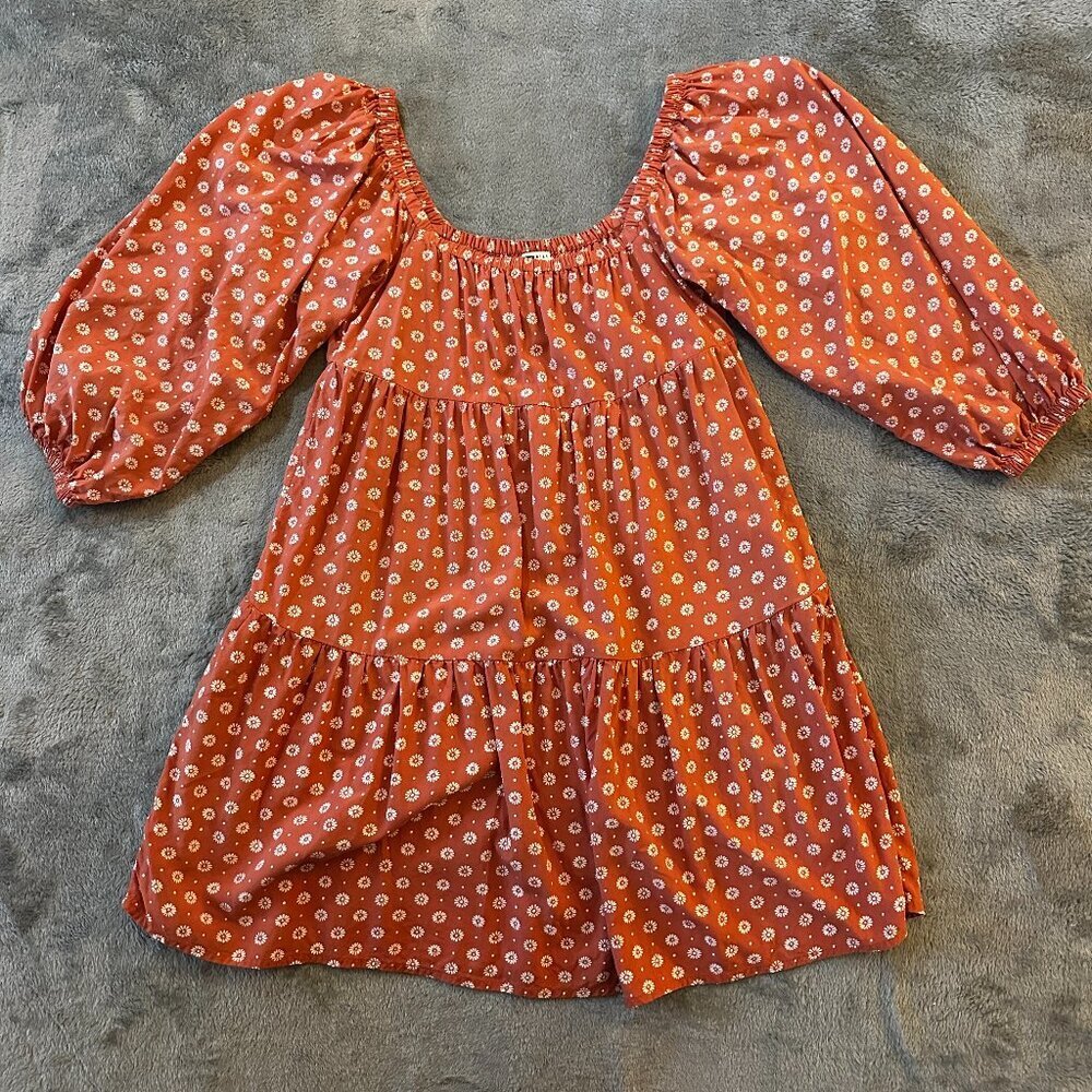 Billabong Coral Floral Boho Mini Dress Women's SMALL Peasant